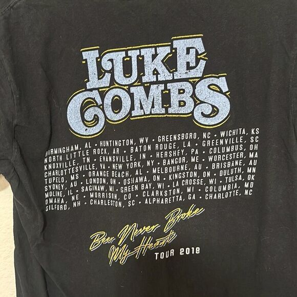 Luke Combs Mens Black Beer‎ Never Broke My Heart Tour 2018 T-Shirt Size Small - Picture 5 of 5